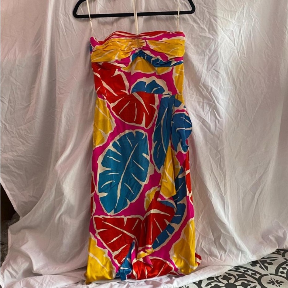 Colorful Strapless Leaf Print Swim Dress